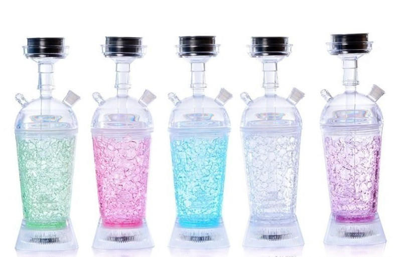 CRYLIC HOOKAH CUP SET WITH LED LIGHT 12" MIXED COLOR (HOOKAH28)