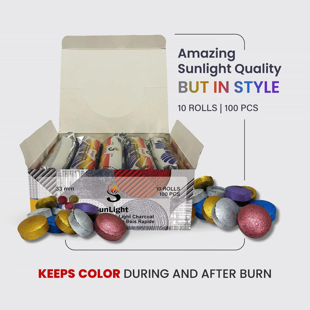 SUNLIGHT MULTI-COLORED QUICK LIGHT CHARCOAL 33MM - 100CT