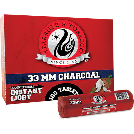 STARBUZZ 33MM COCONUT SHELL INSTANT LIGHT CHARCOAL 10-PACK - DISPLAY OF 10