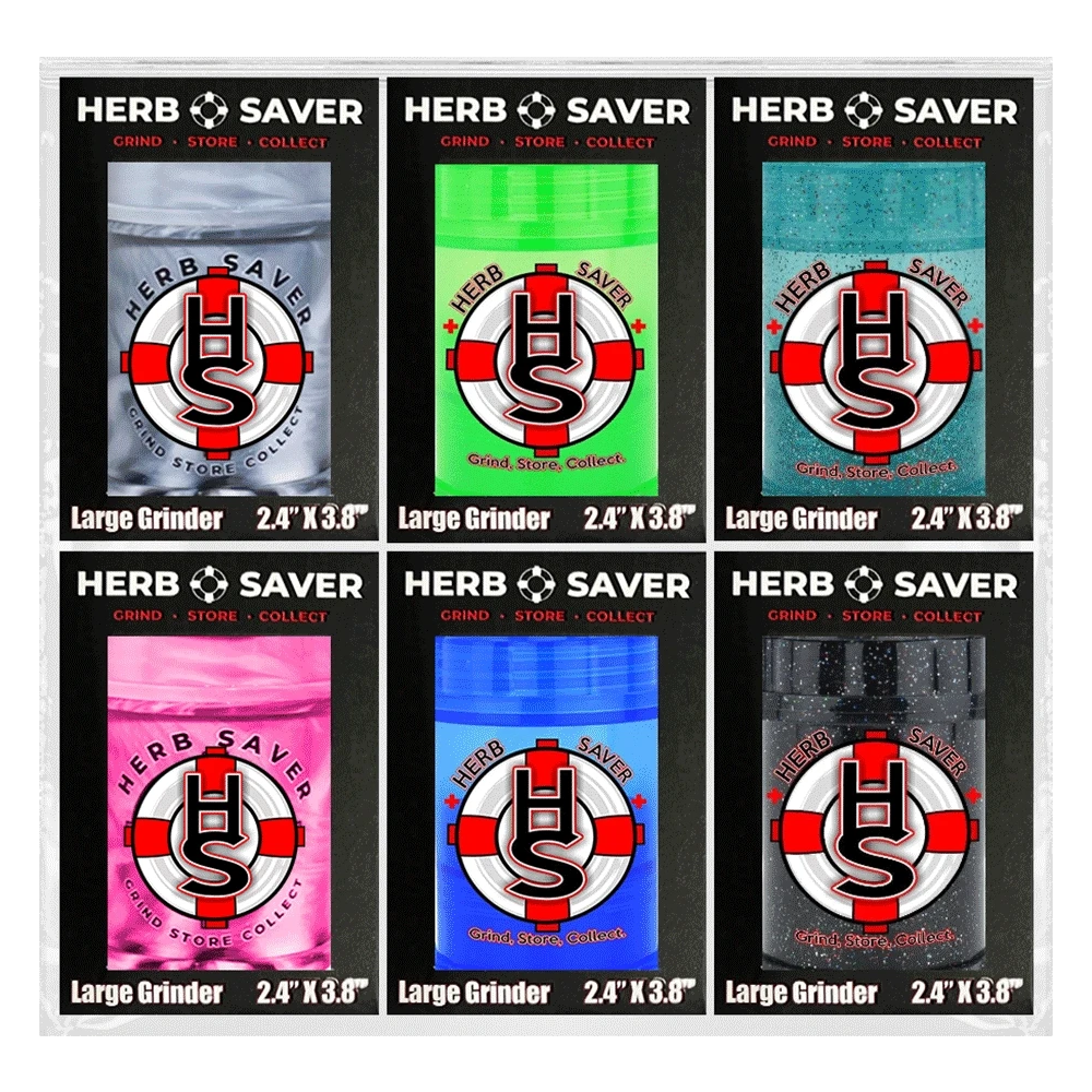 HERB SAVER LARGE PLASTIC GRINDER JAR - DISPLAY OF 6
