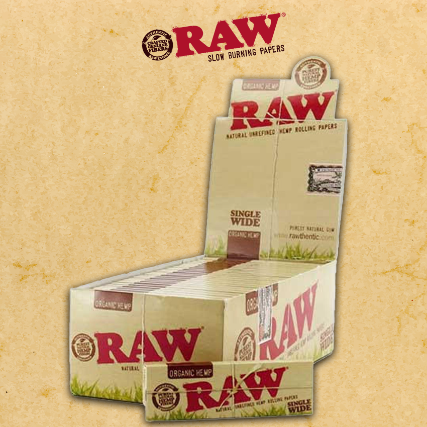 RAW ORGANIC HEMP SINGLE WIDE ROLLING PAPER - 50CT DISPLAY