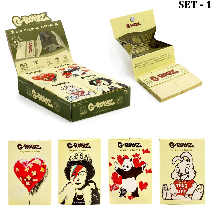 G-ROLLZ | BANKSY'S GRAFFITI - ORGANIC HEMP EXTRA THIN - 50 '1¼' PAPERS + TIPS & TRAY - 16CT DISPLAY