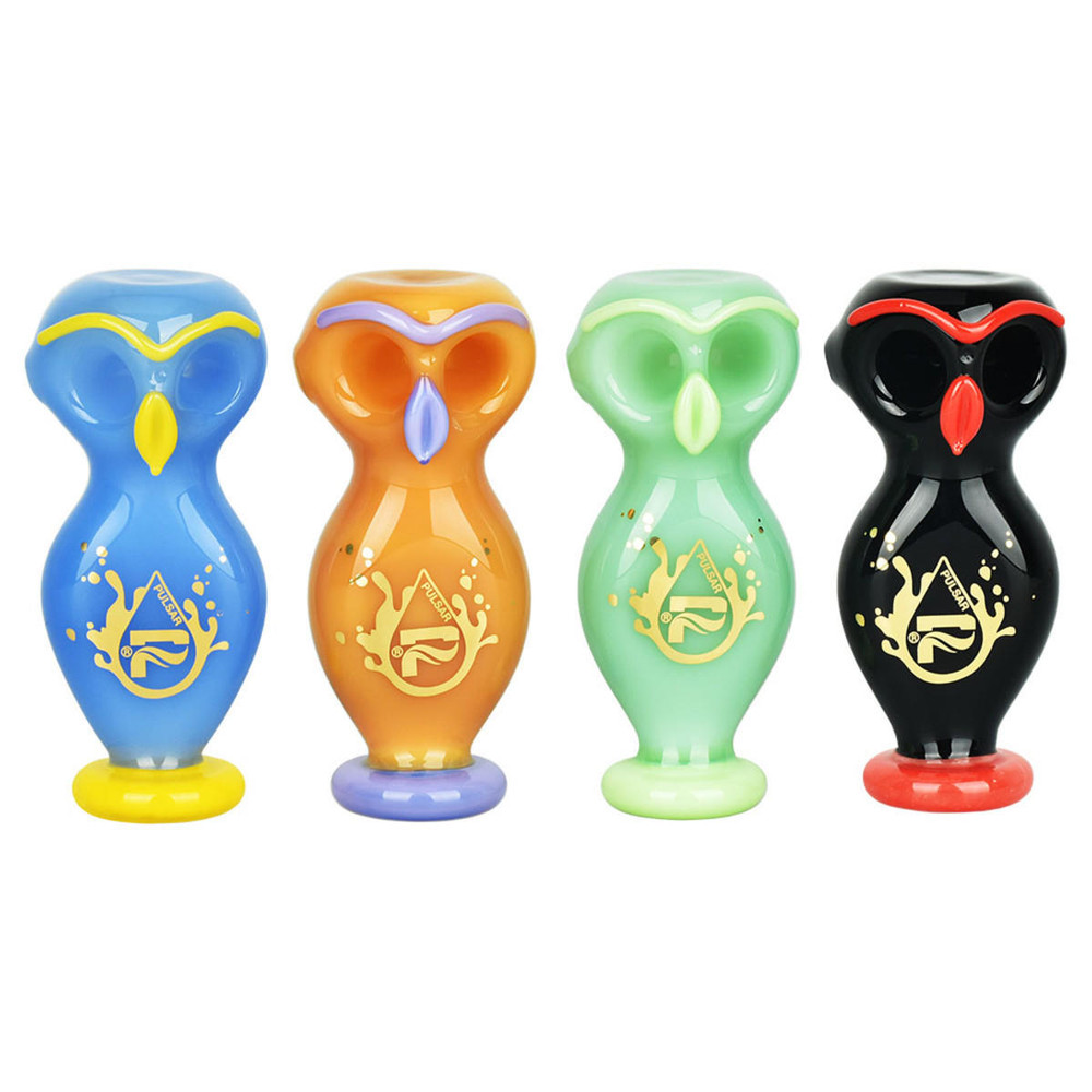 PULSAR WISE OWL DOUBLE BOWL ASSORTED COLOR HAND PIPE 4" - 1CT