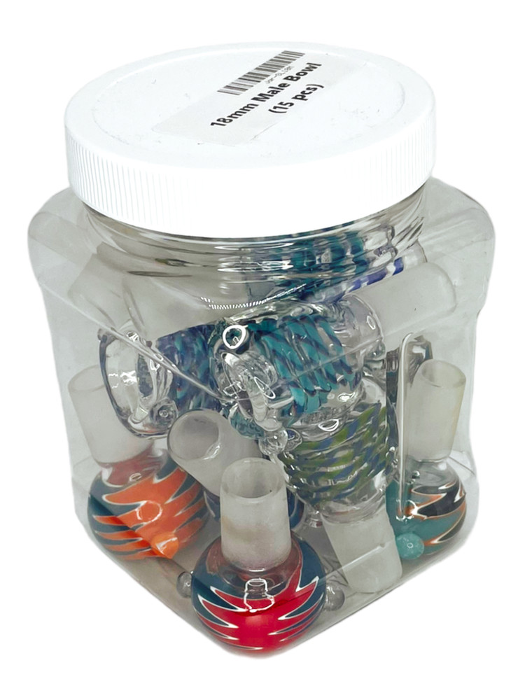 18MM GLASS BOWLS JAR ASSORTED DESIGN - 15CT