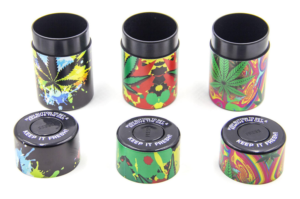 COLORED LEAF PLASTIC SEALED STASH CANS - 6CT