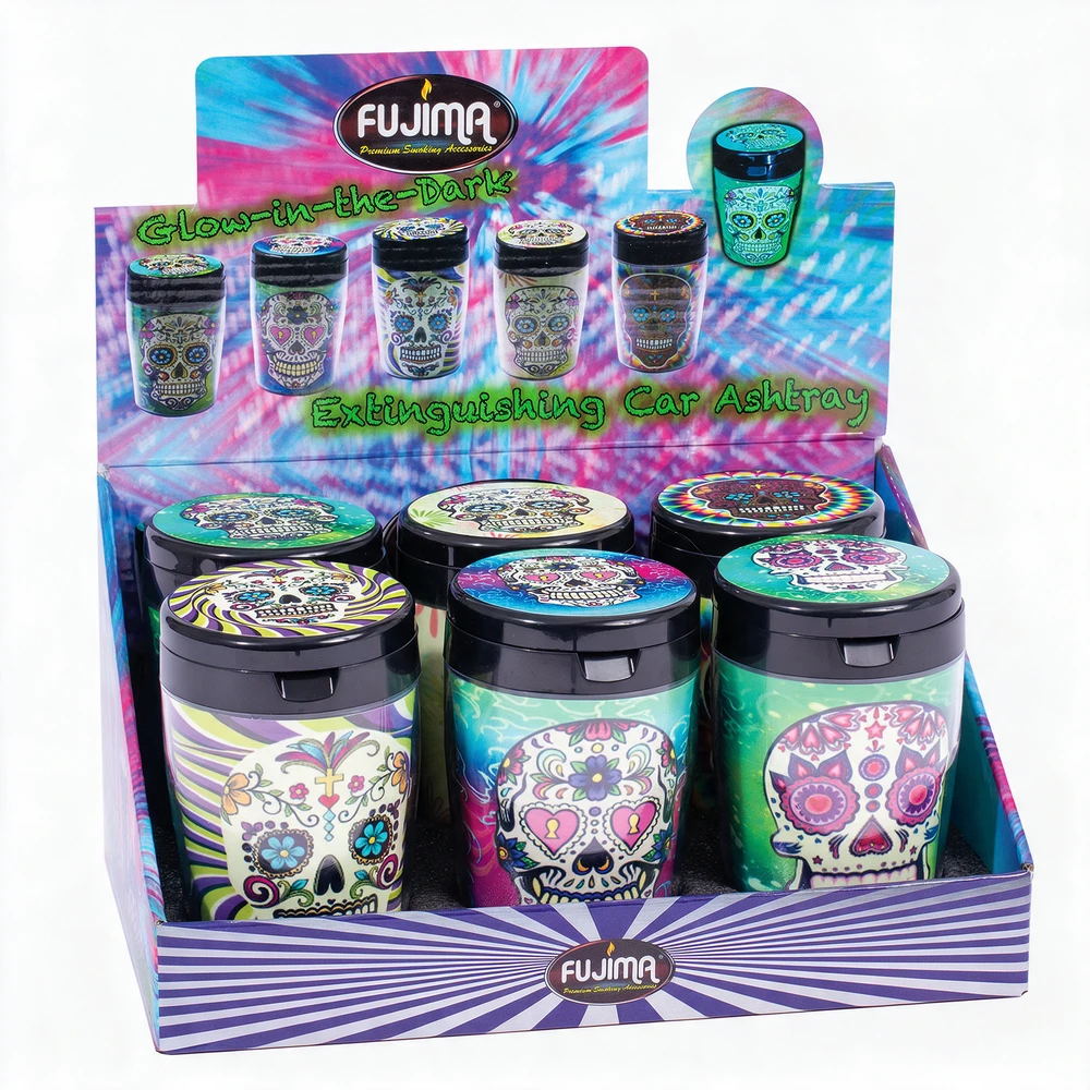 FUJIMA GLOW IN DARK EXTINGUISHING CAR ASHTRAY WITH SKULL - 6CT