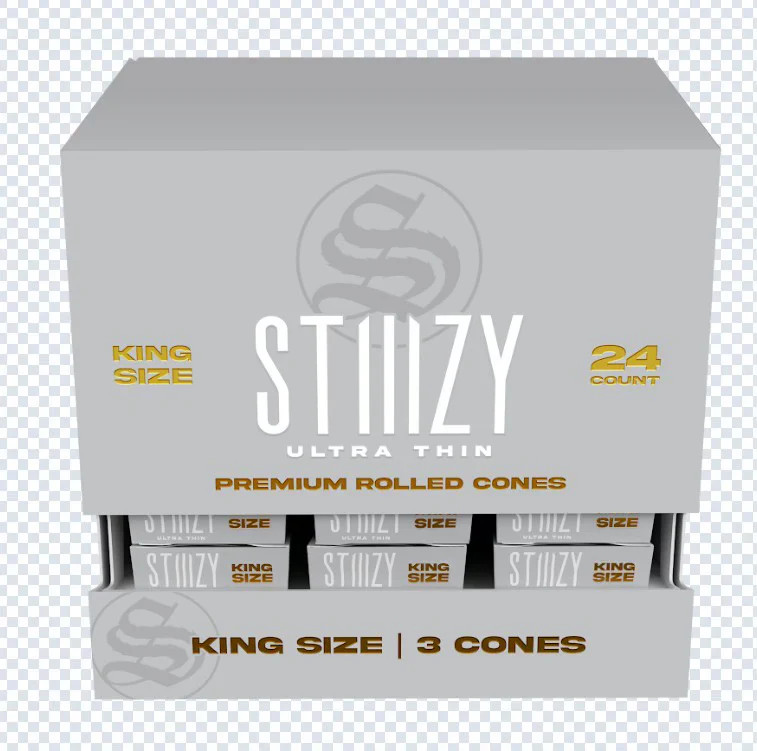 STIIIZY KING SIZE PREMIUM ROLLED CONES 3-PACK - DISPLAY OF 24