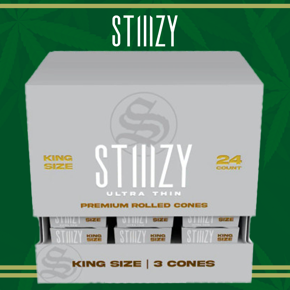 STIIIZY KING SIZE PREMIUM ROLLED CONES 3-PACK - DISPLAY OF 24