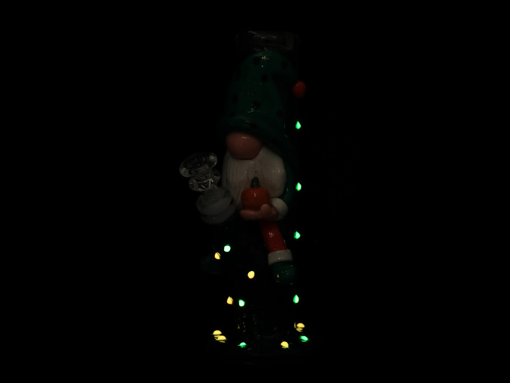 GLOW IN THE DARK SANTA WITH PUMPKIN HEAVY STRAIGHT WATERPIPE 9"