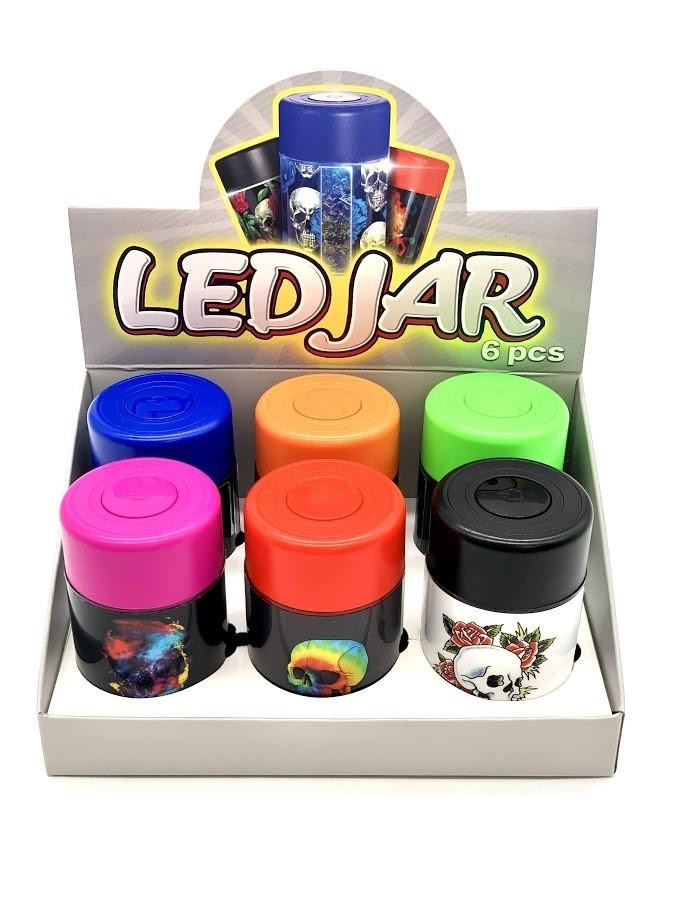 SKULL DESIGN PLASTIC STORAGE JAR WITH LED - 6CT