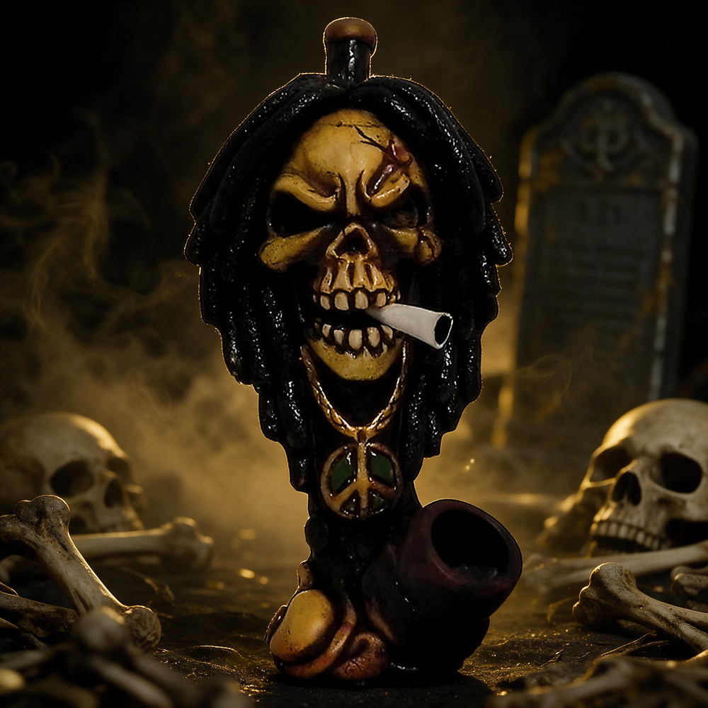 PICHINCHA HAND CRAFTED ANGRY RASTA SKULL HANDPIPE 7