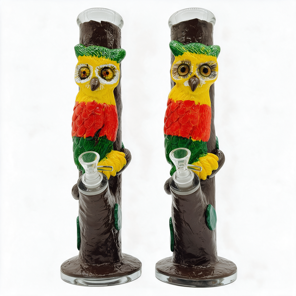 KAPOW RASTA OWL STRAIGHT WATERPIPE 14"