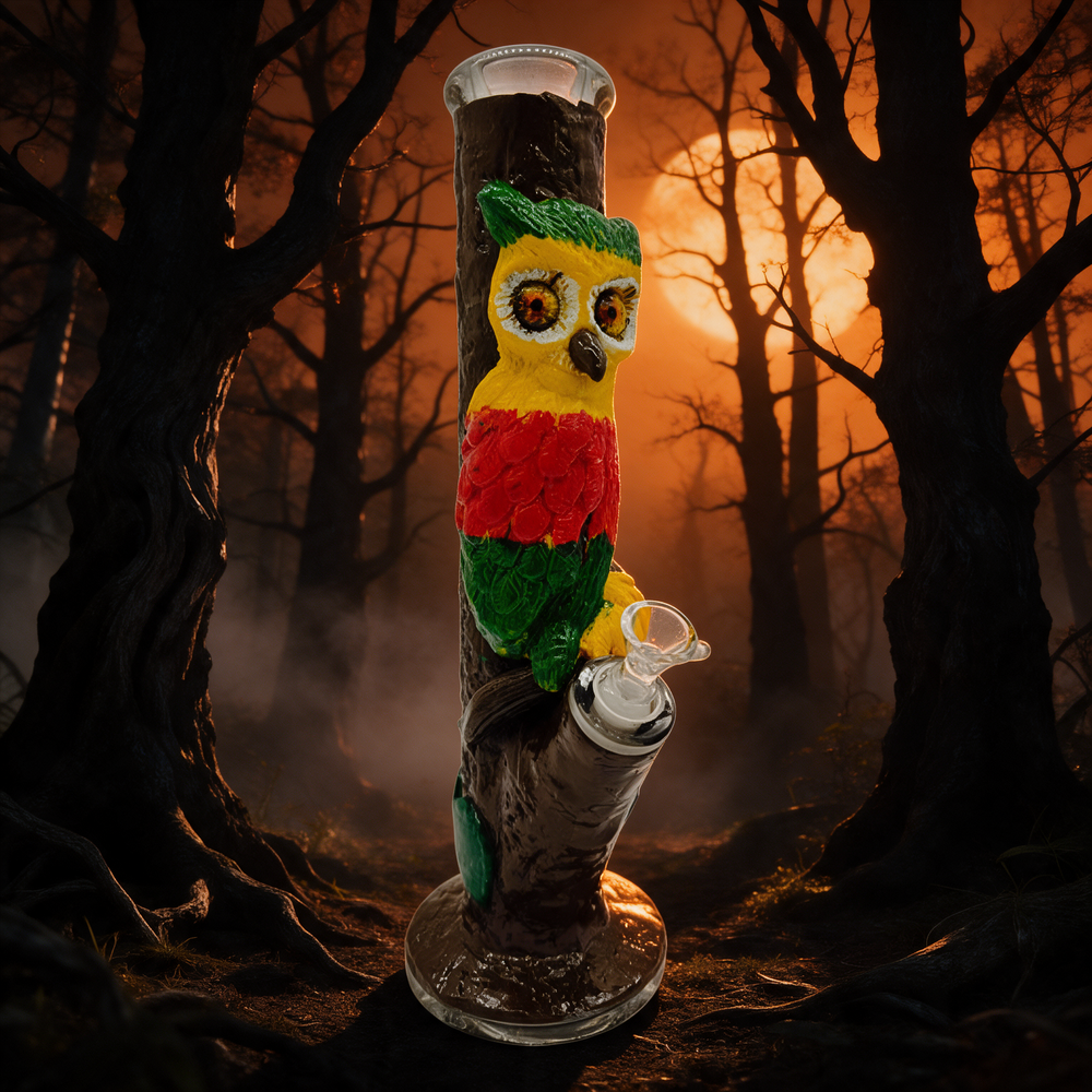 KAPOW RASTA OWL STRAIGHT WATERPIPE 14"