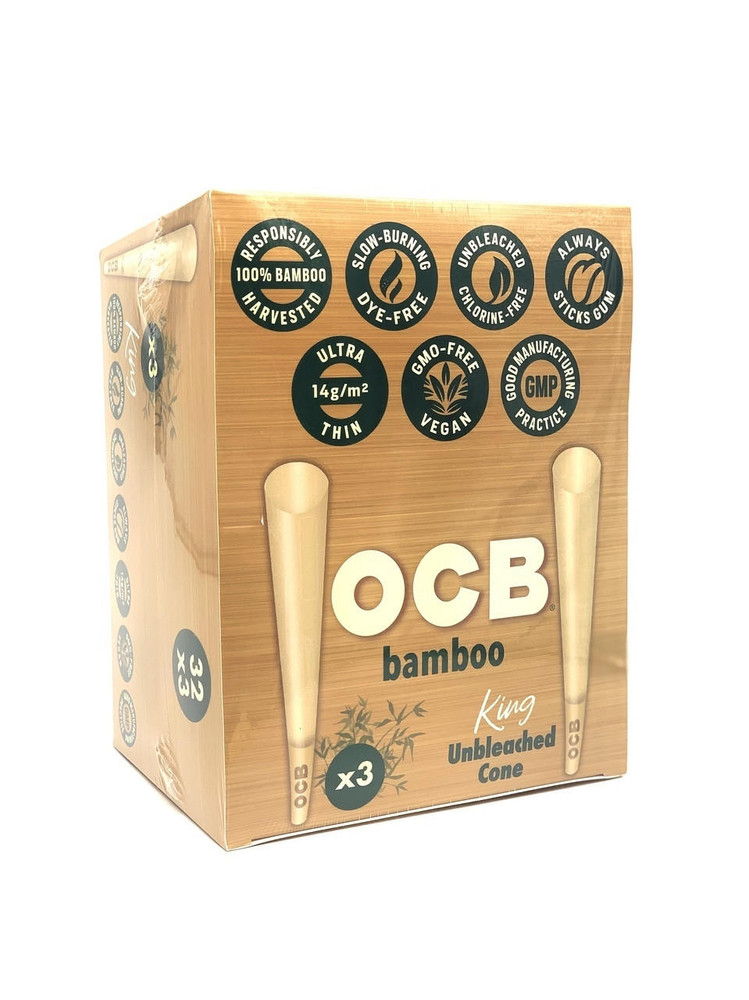 OCB BAMBOO UNBLEACHED CONE KING SIZE - 32 x 3 PACK