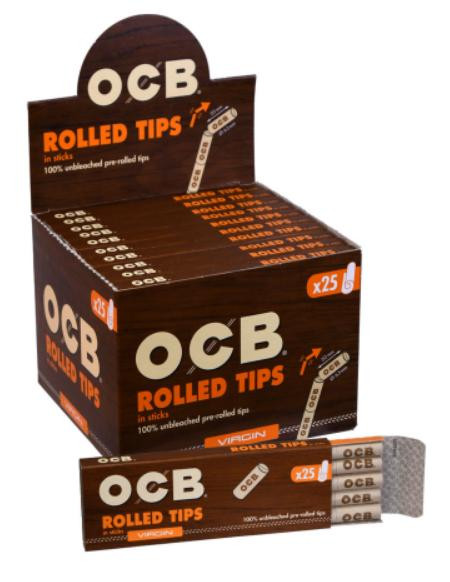OCB VIRGIN ROLLED TIPS 25PK - 20CT DISPLAY