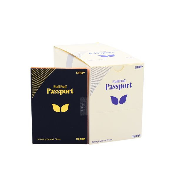 URB PUFF PUFF PASSPORT ROLLING PAPERS AND FLITERS 52-PACK - DISPLAY OF 25