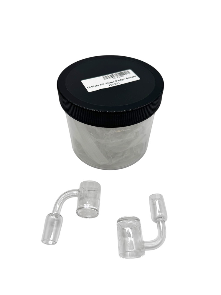 18MM MALE 90 DEGREES FLAME DESIGN BANGER - JAR OF 10