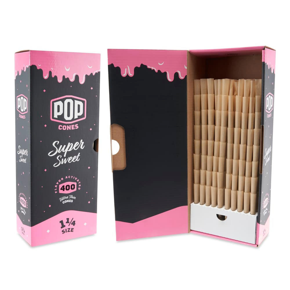 POP CONES 1 ¼ SIZE PRE-ROLLED CONES WITH FLAVOR TIP 400CT BULK