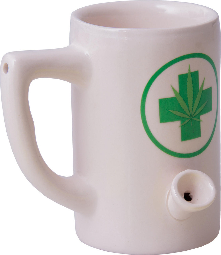 WHITE PORCELAIN LEAF PIPE MUG 5" (WP103)