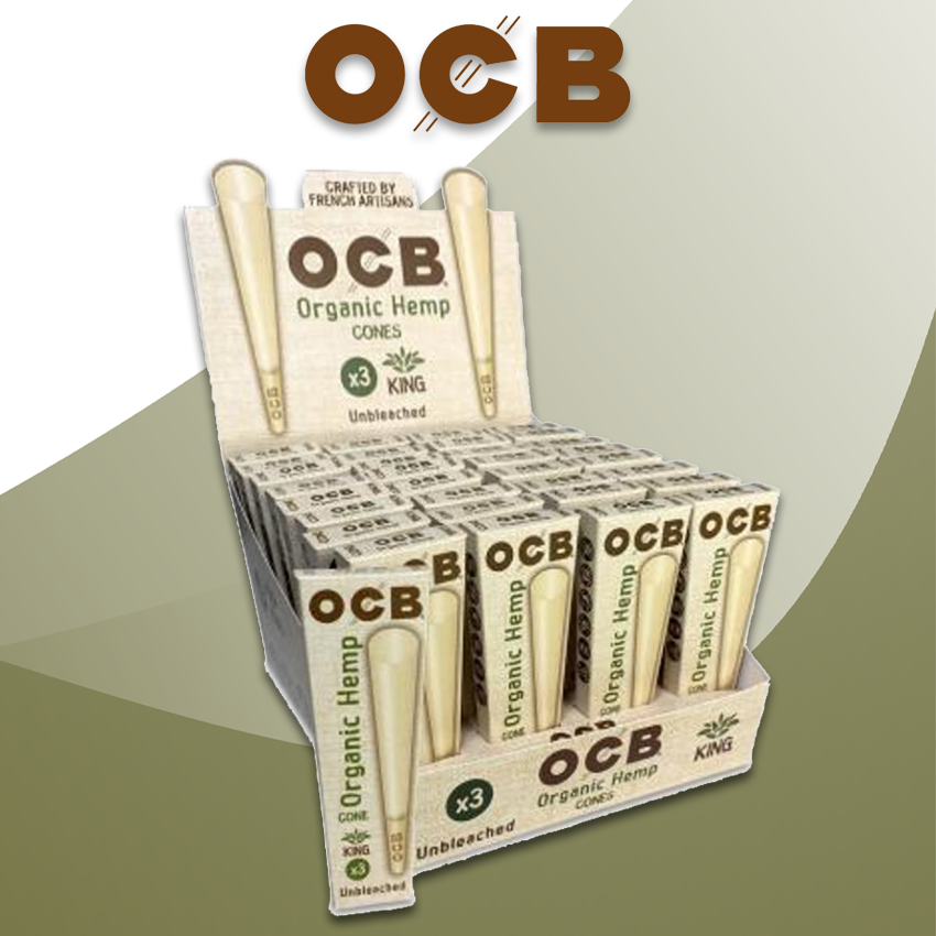 OCB ORGANIC HEMP KING SIZE CONE DISPLAY - 32ct x 3pcs