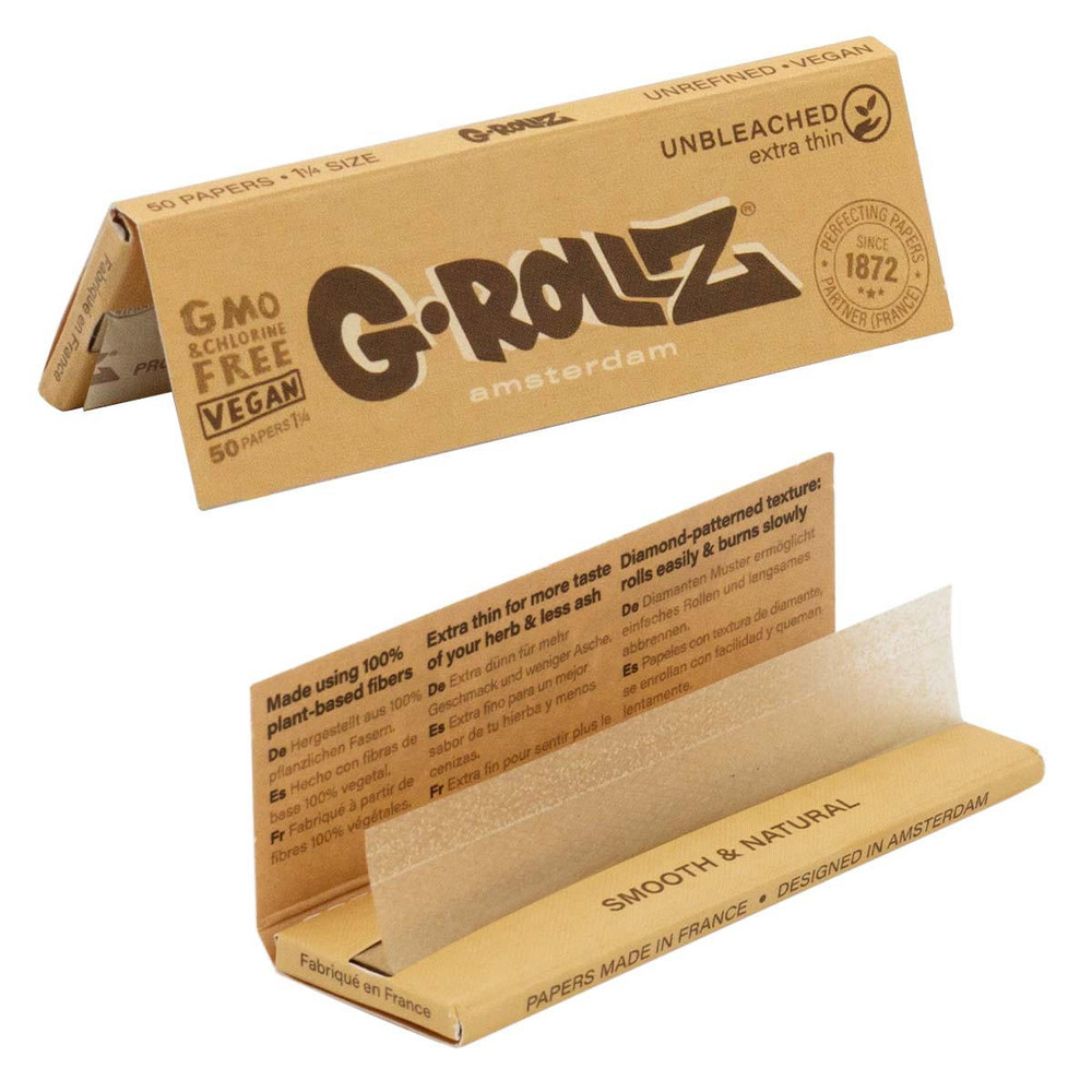 G-ROLLZ - UNBLEACHED EXTRA THIN 1¼ PAPERS - 50CT DISPLAY