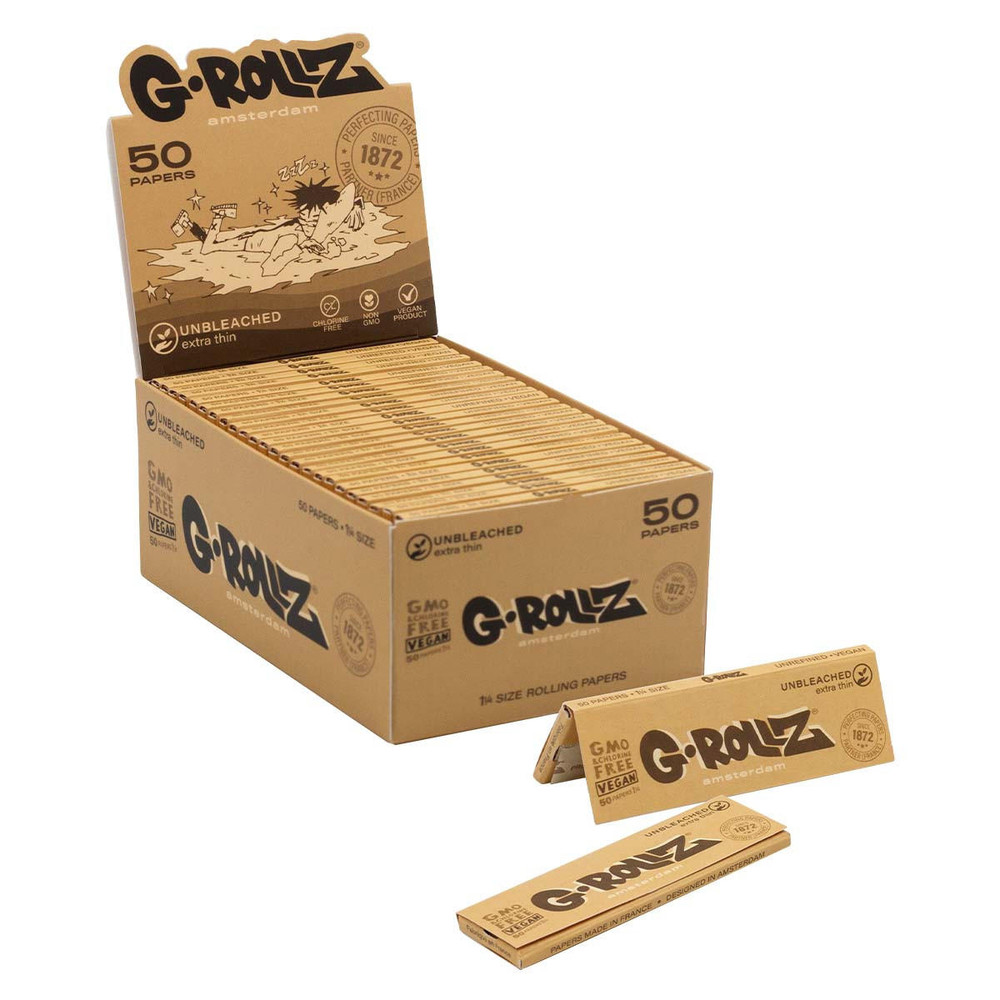 G-ROLLZ - UNBLEACHED EXTRA THIN 1¼ PAPERS - 50CT DISPLAY