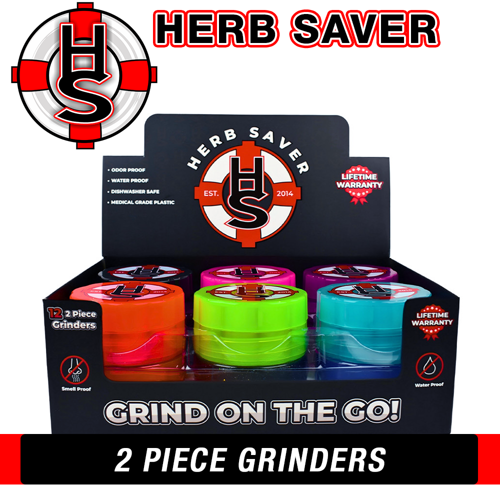 HERB SAVER 2-PIECE GRINDERS - DISPLAY OF 12