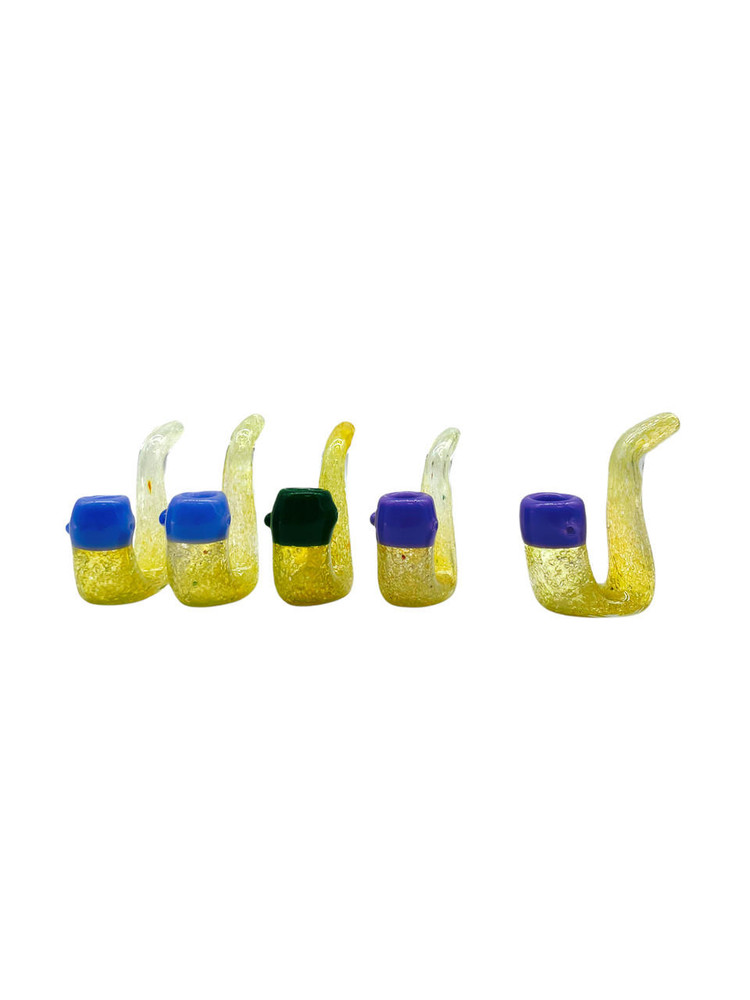 GOLDEN FUMED FRIT W SLYME HEAD SHERLOCK HANDPIPES - BAG OF 5