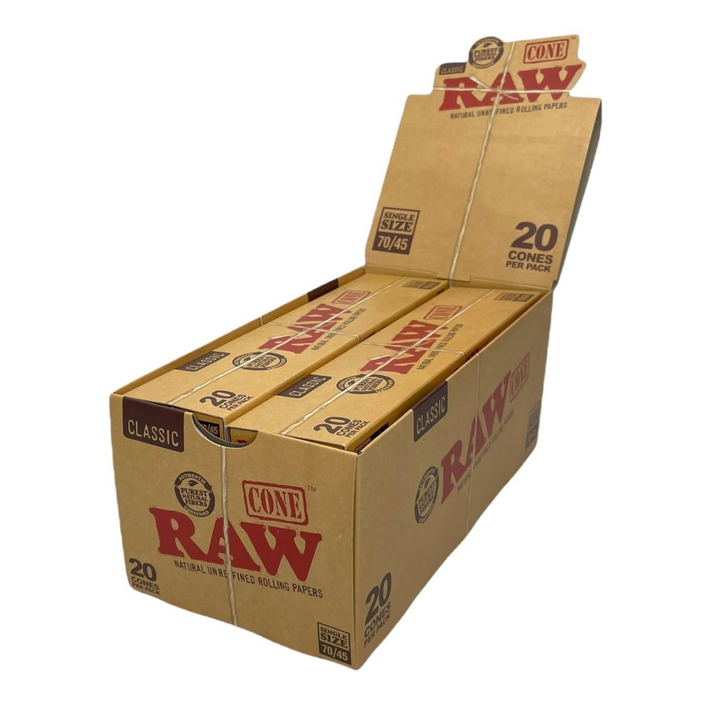 RAW CONES CLASSIC 20-PACK SINGLE SIZE 70/45 - DISPLAY OF 12CT