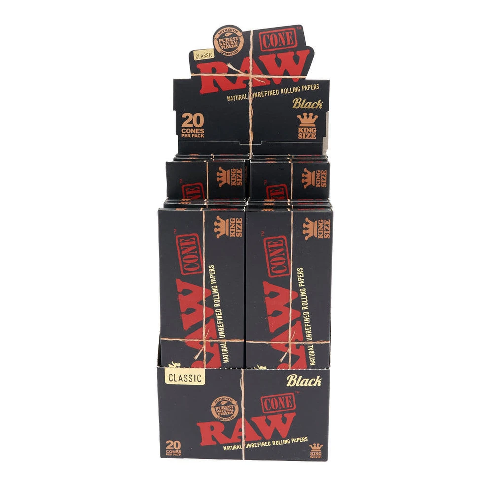 RAW BLACK KING SIZE PRE-ROLL CONE DISPLAY - 20PK/12CT