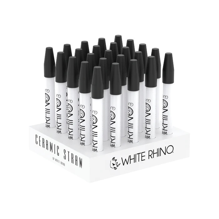 WHITE RHINO WHITE CERAMIC STRAW WITH SILICONE CAP - 25CT DISPLAY
