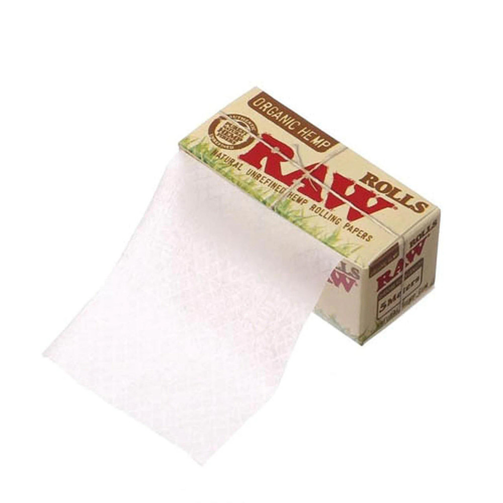 RAW ROLLS ORGANIC KING SIZE SLIM ROLLING PAPER - 5 METERS PER ROLL - 24CT