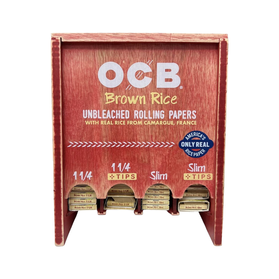 MODULAR OCB BRWON RICE PAPERS 4 SLOTS WOOD DISPLAY OF 72