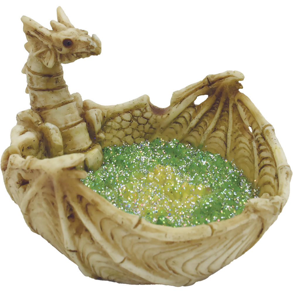 BONE DRAGON GREEN GLITTERING ASHTRAY 5"