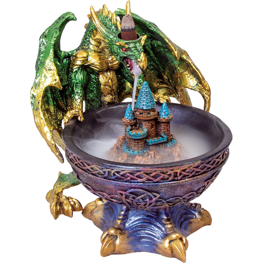 GREEN LARGE DRAGON BACKFLOW CONE BURNER WITH LED IBC19