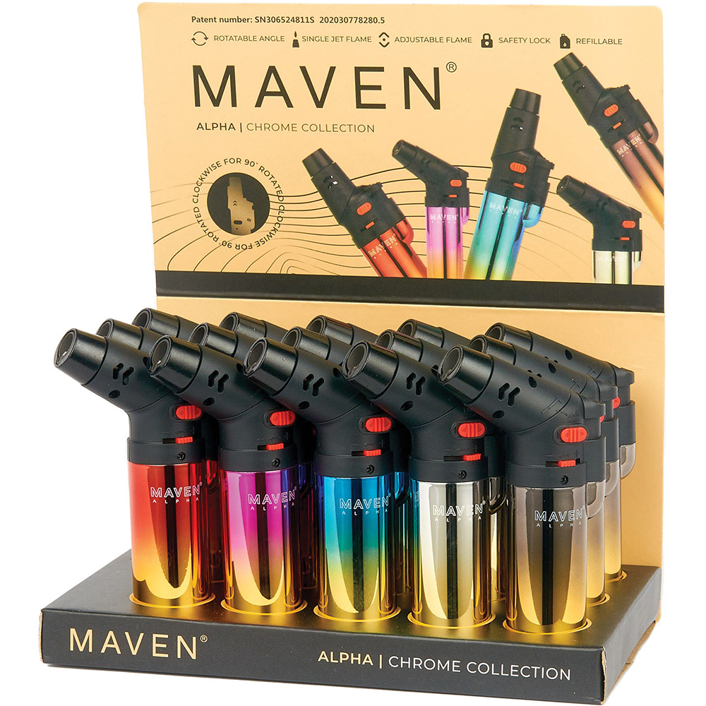 MAVEN ALPHA SINGLE JET FLAME LIGHTER - DISPLAY OF 15