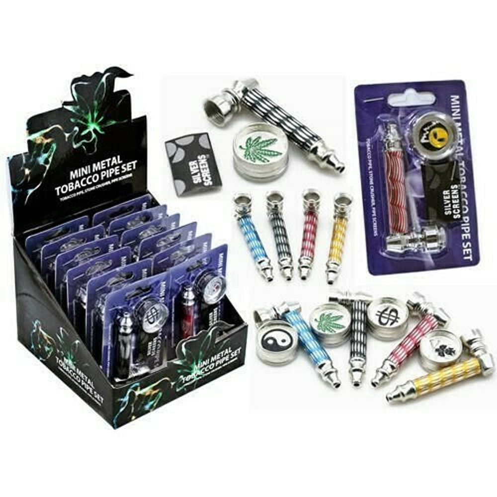 MINI METAL TOBACCO PIPE SET - DISPLAY OF 12CT