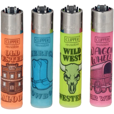 CLIPPER COWBOY LIFE 3-TIER CAROUSEL MIX LIGHTER DISPLAY OF 144 + 12 FREE