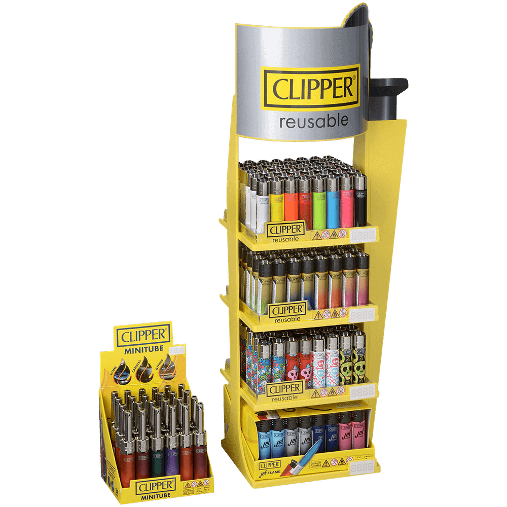 CLIPPER 4-TIER VARIETY CONVENIENCE SOLUTIONS LIGHTERS DISPLAY OF 168 + 48 FREE