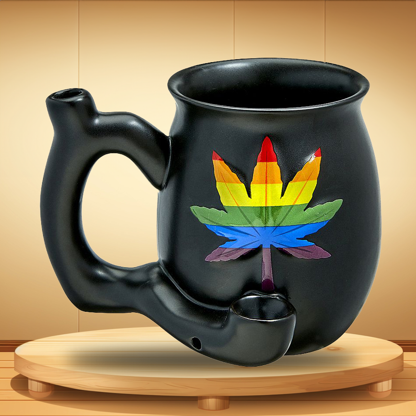 EMBOSSED RAINBOW LEAF ROAST and TOAST MUG CERAMIC HANDPIPE - 1CT