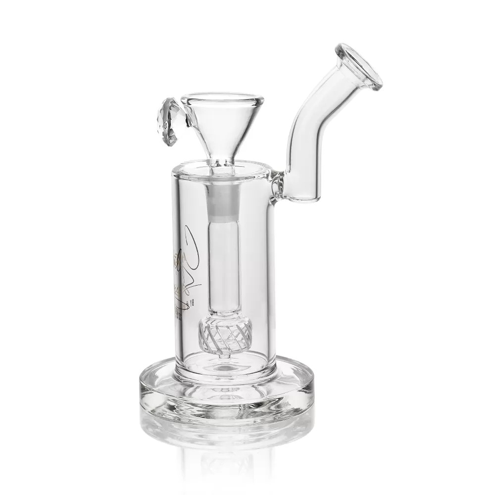 CRYSTAL SERIES BY HPG - 8.11" LOW PROFILE DOWN STEM DIAMOND NET PERC WATER PIPE