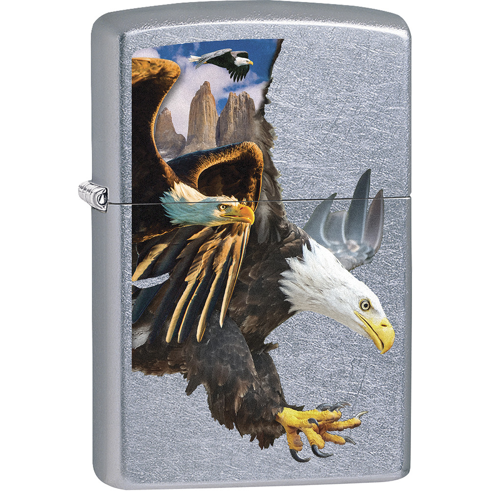 ZIPPO FLYING BALD EAGLES ON BRUSHED CHROME BASE LIGHTER