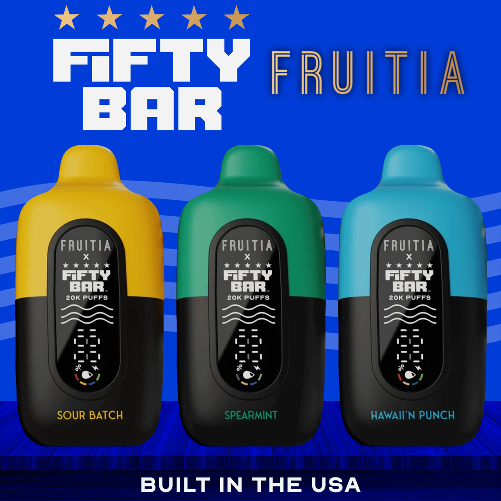 FIFTY BAR X FRUITIA 20,000 PUFFS DISPOSABLE VAPE - DISPLAY OF 5