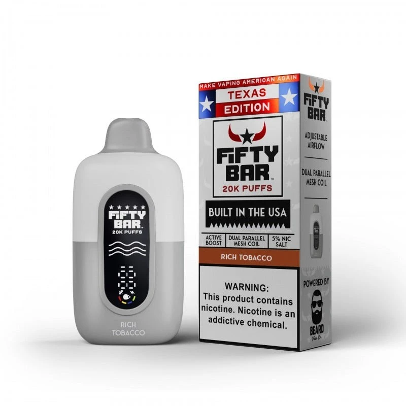 FIFTY BAR TEXAS EDITION 20,000 PUFFS DISPOSABLE VAPE - DISPLAY OF 5 (USA COMPLIANT VAPE)