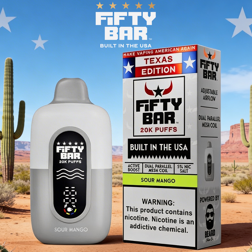 FIFTY BAR TEXAS EDITION 20,000 PUFFS DISPOSABLE VAPE - DISPLAY OF 5 (USA COMPLIANT VAPE)