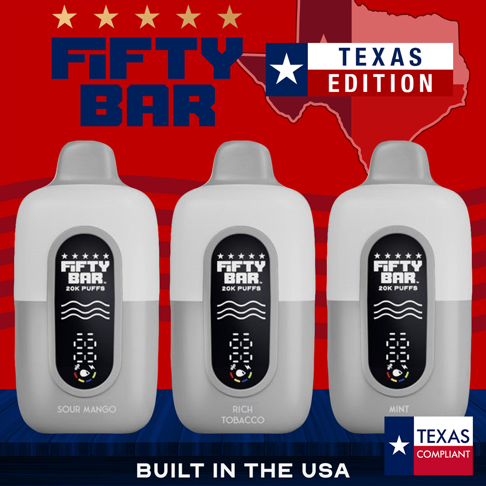 FIFTY BAR TEXAS EDITION 20,000 PUFFS DISPOSABLE VAPE - DISPLAY OF 5