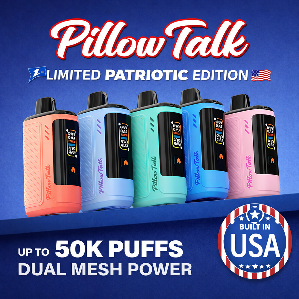 PILLOW TALK X PATRIOT EDITION 50,000 PUFFS DISPOSABLE - DISPLAY OF 5 (TEXAS COMPLIANT)