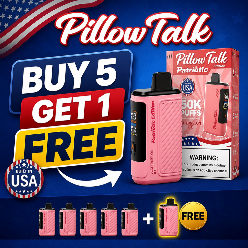 PILLOW TALK X PATRIOT EDITION 50,000 PUFFS DISPOSABLE - DISPLAY OF 5 (TEXAS COMPLIANT)