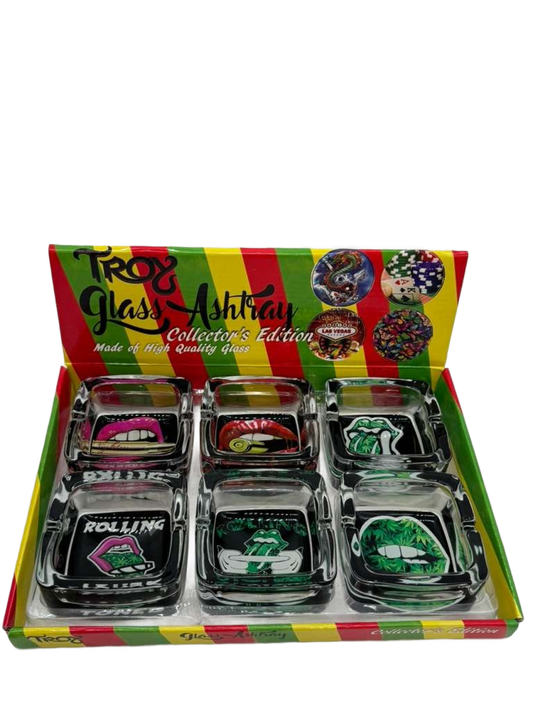 TORY SQUARE GLASS ASHTRAY - DISPLAY OF 6