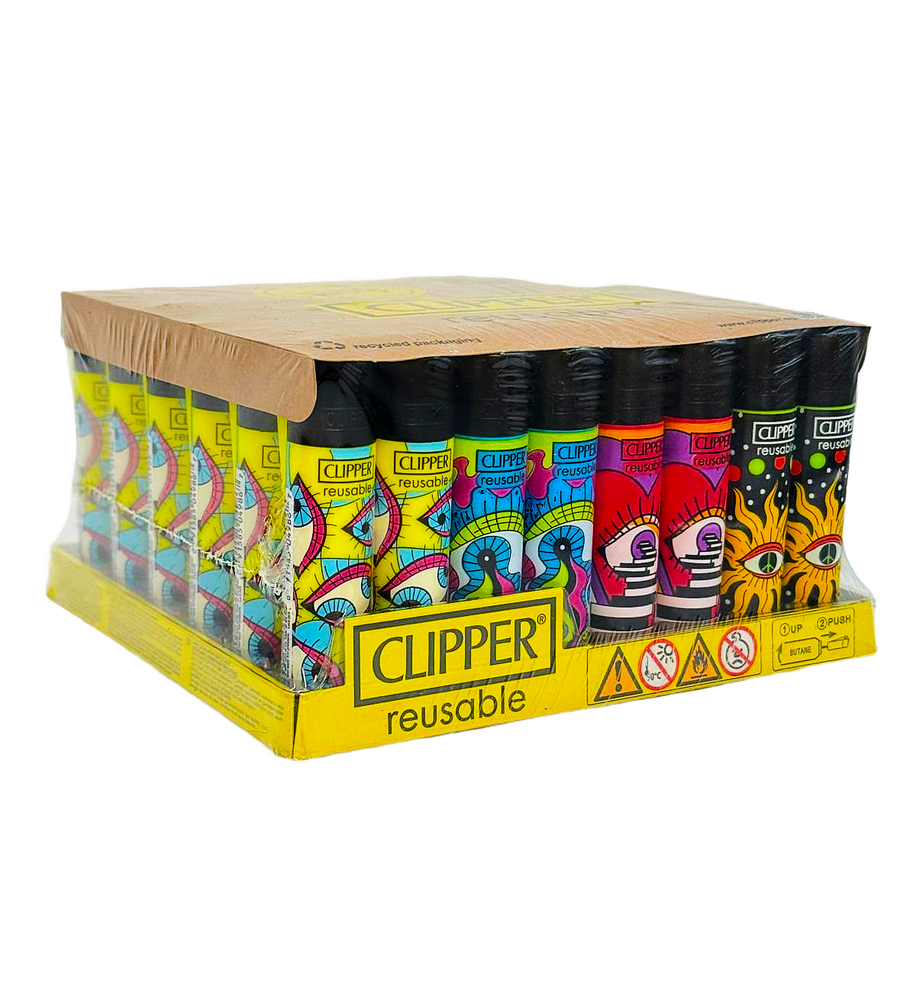 CLIPPER CP11HPV TRIPPY HIPPIE LIGHTERS - DISPLAY OF 48
